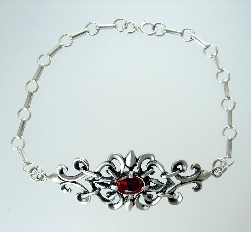 Sterling Silver Chain Bracelet With Faceted Garnet